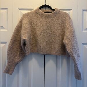 & Other Stories Soft Taupe Cropped Crew Neck Sweater